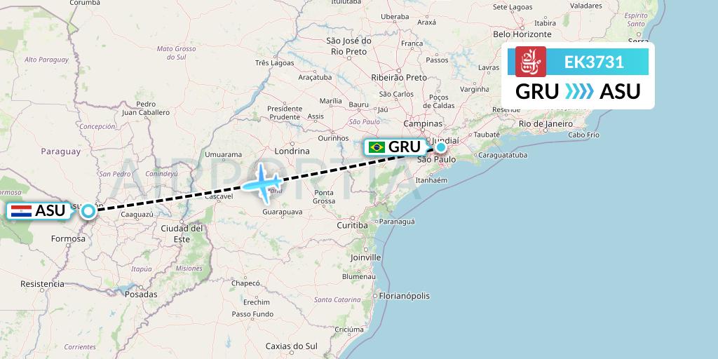 EK3731 Emirates Flight Map: Sao Paulo to Asuncion
