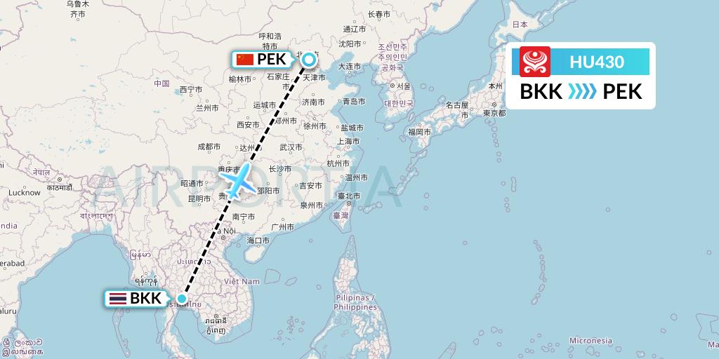 HU430 Hainan Airlines Flight Map: Bangkok to Beijing