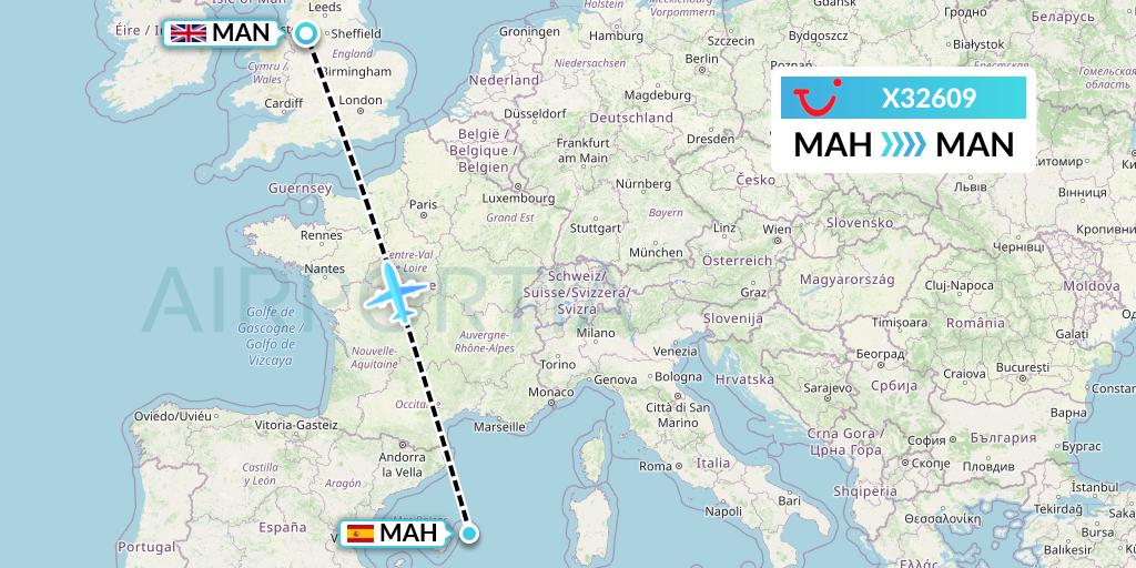 X32609 TUI fly Germany Flight Map: Mahon to Manchester