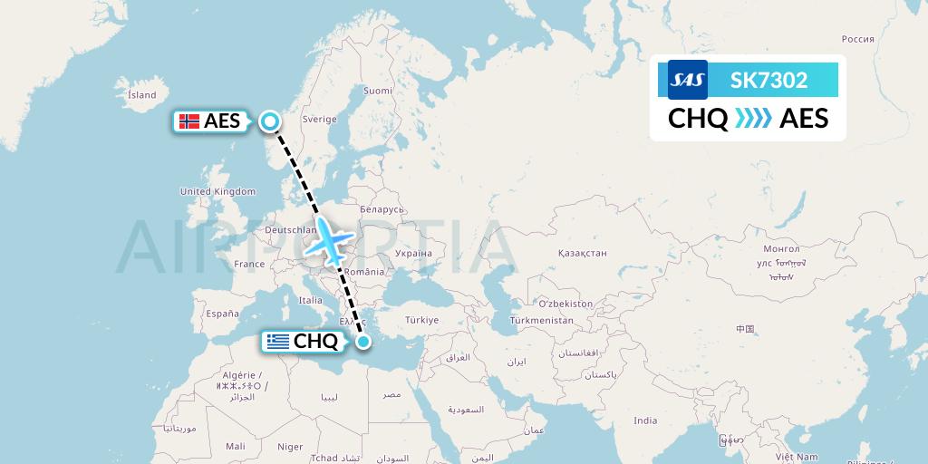 SK7302 SAS Flight Map: Chania to Alesund