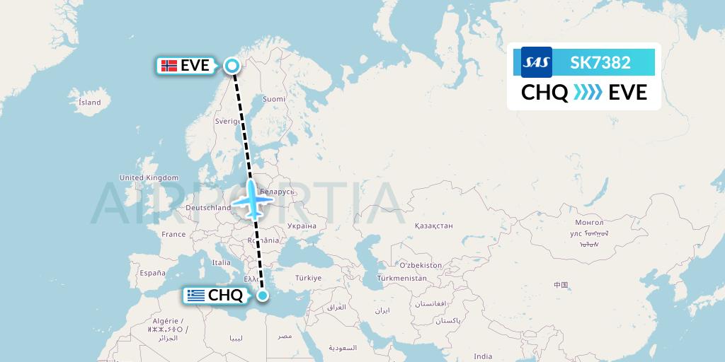 SK7382 SAS Flight Map: Chania to Harstad