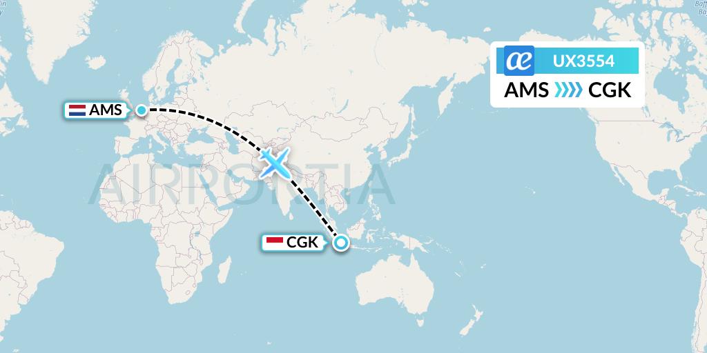 UX3554 Air Europa Flight Map: Amsterdam to Jakarta