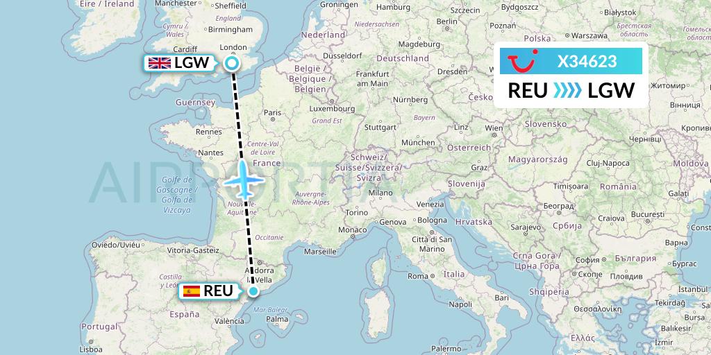 X34623 TUI fly Germany Flight Map: Reus to London
