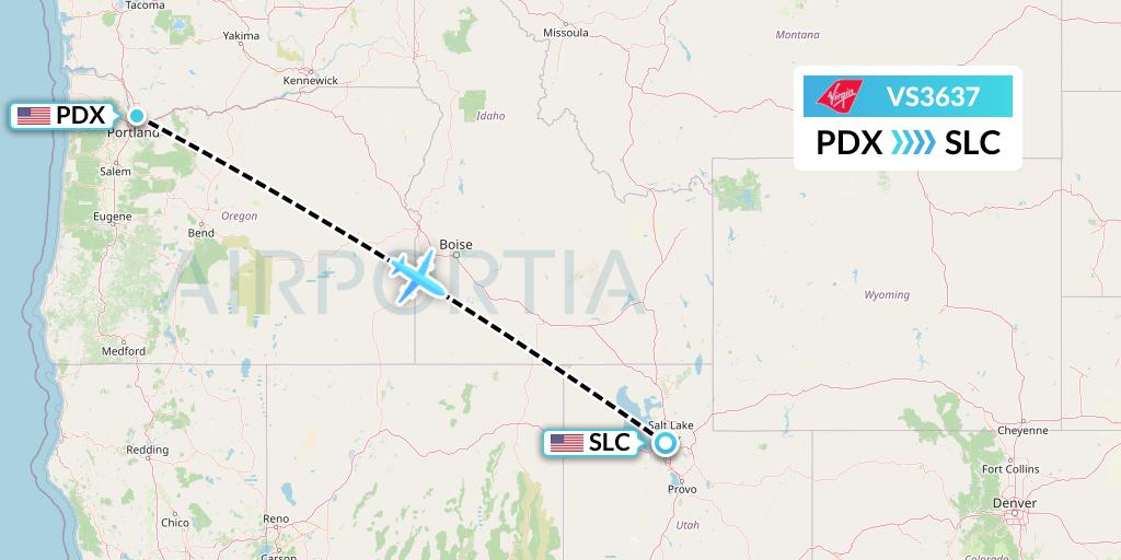 VS3637 Virgin Atlantic Airways Flight Map: Portland to Salt Lake City