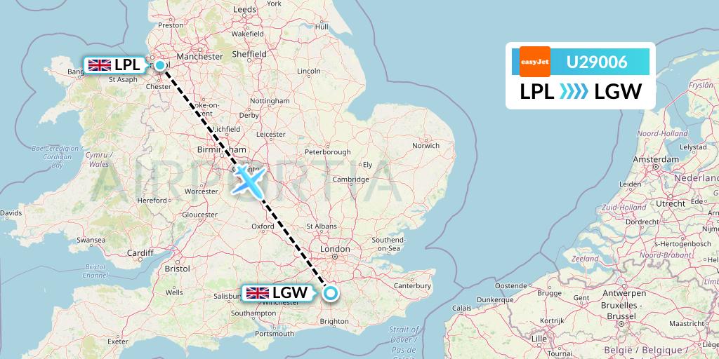 U29006 EasyJet Flight Map: Liverpool to London