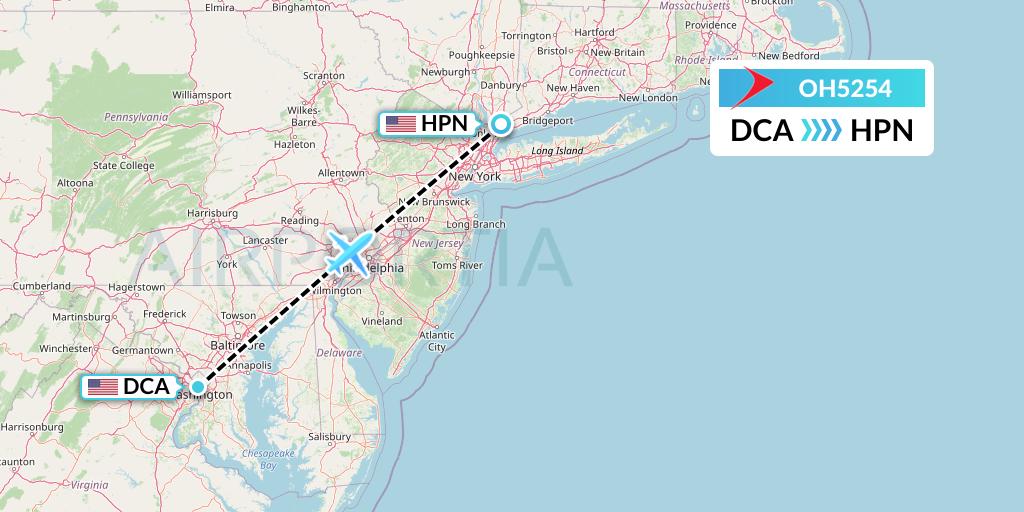 OH5254 PSA Airlines Flight Map: Washington to White Plains