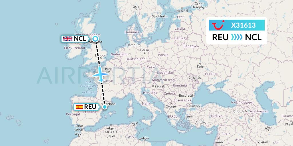 X31613 TUI fly Germany Flight Map: Reus to Newcastle