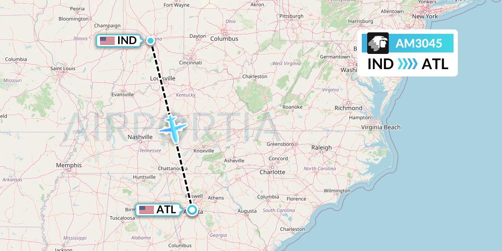 AM3045 Aeromexico Flight Map: Indianapolis to Atlanta
