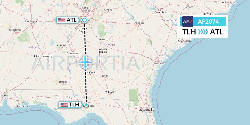 AF2074 Air France Flight Map: Tallahassee to Atlanta