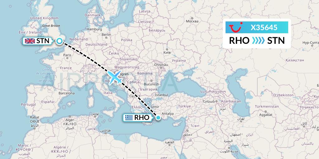 X35645 TUI fly Germany Flight Map: Rhodes to London