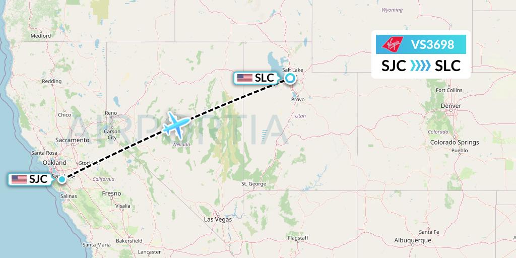 VS3698 Virgin Atlantic Airways Flight Map: San Jose to Salt Lake City