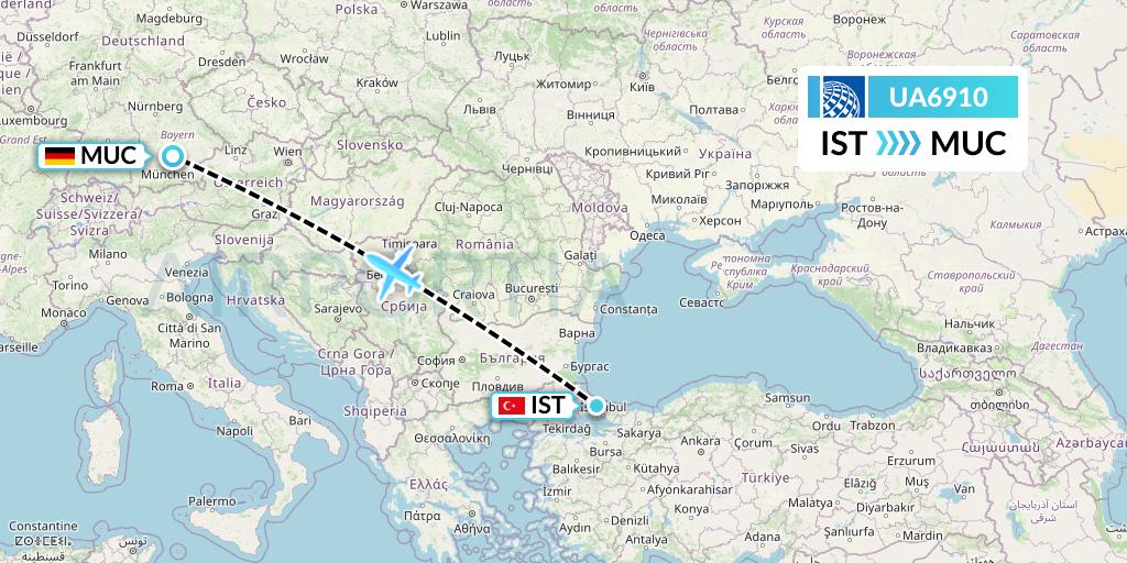 UA6910 United Airlines Flight Map: Istanbul to Munich