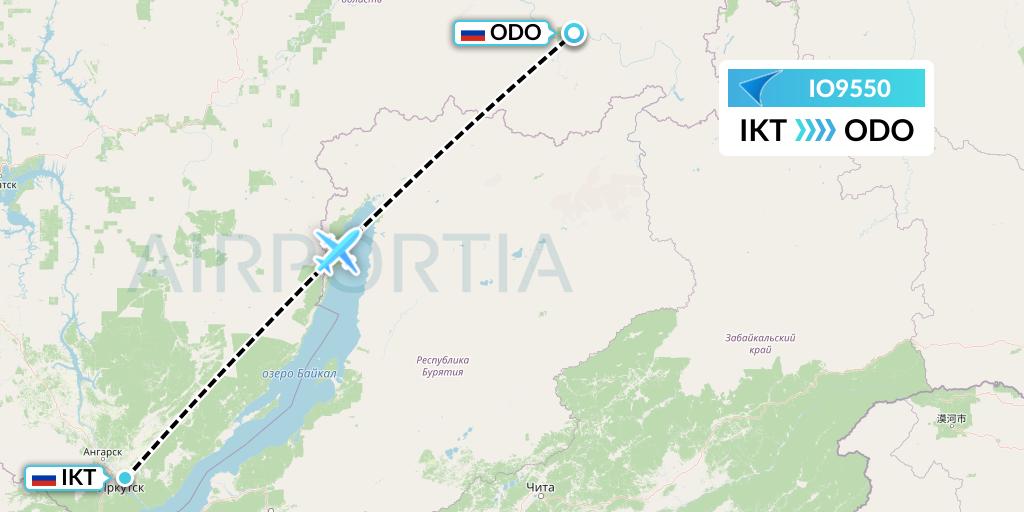 IO9550 IrAero Flight Map: Irkutsk to Bodaybo