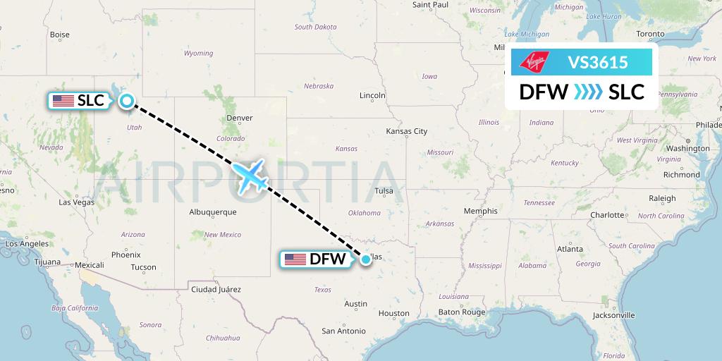 VS3615 Virgin Atlantic Airways Flight Map: Dallas to Salt Lake City