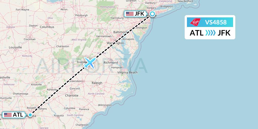 VS4858 Virgin Atlantic Airways Flight Map: Atlanta to New York