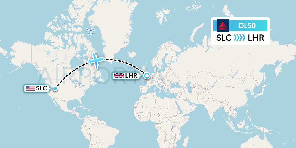 DL50 Delta Air Lines Flight Map: Salt Lake City to London