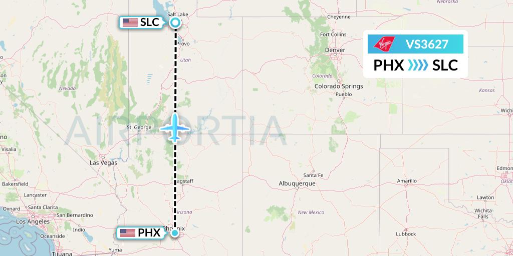 VS3627 Virgin Atlantic Airways Flight Map: Phoenix to Salt Lake City