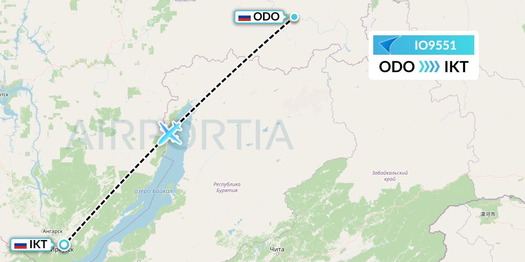IO9551 IrAero Flight Map: Bodaybo to Irkutsk