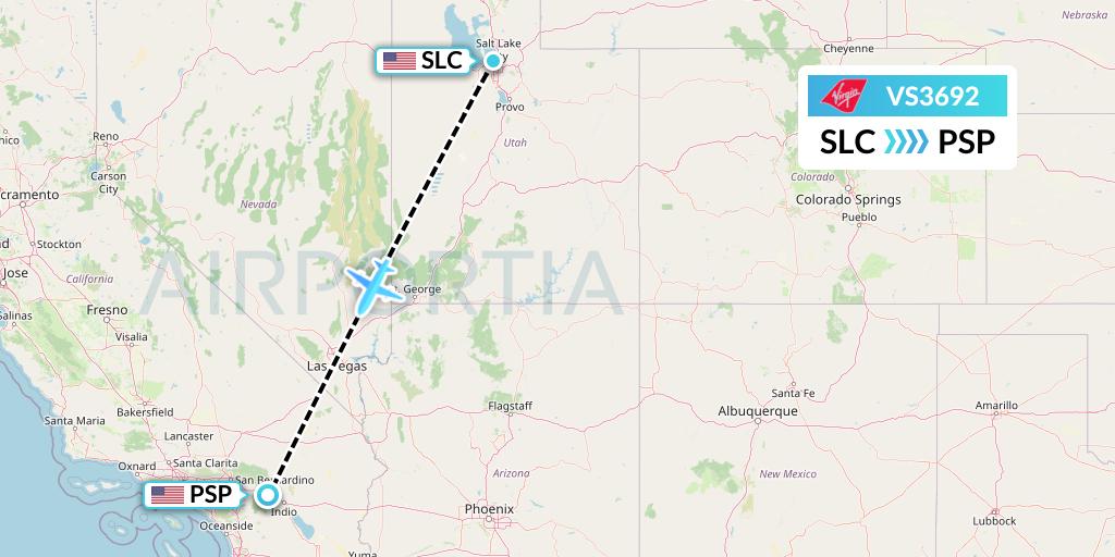 VS3692 Virgin Atlantic Airways Flight Map: Salt Lake City to Palm Springs