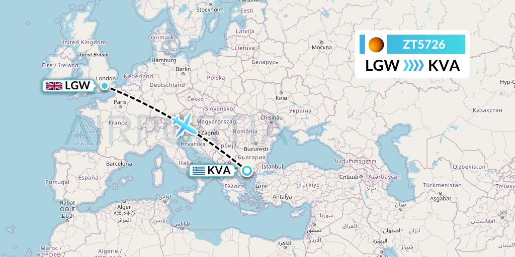 ZT5726 Titan Airways Flight Map: London to Kavala