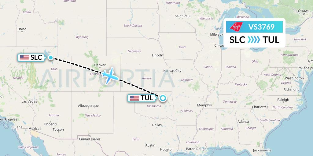 VS3769 Virgin Atlantic Airways Flight Map: Salt Lake City to Tulsa