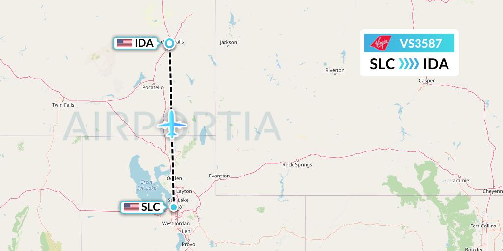 VS3587 Virgin Atlantic Airways Flight Map: Salt Lake City to Idaho Falls
