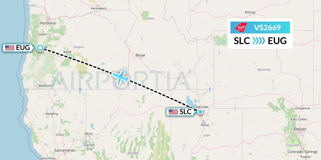 VS2669 Virgin Atlantic Airways Flight Map: Salt Lake City to Eugene