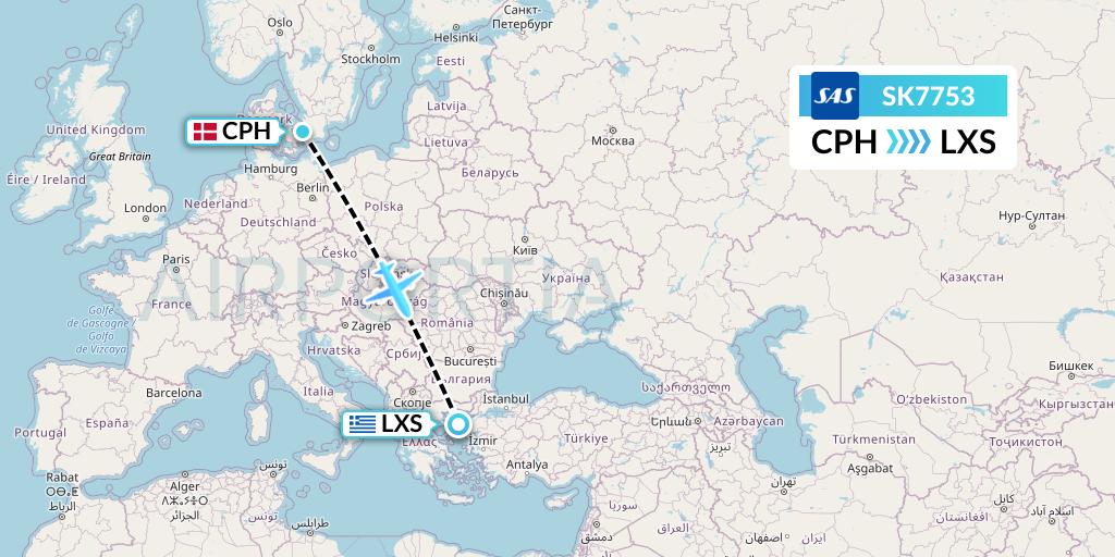 SK7753 SAS Flight Map: Copenhagen to Lemnos
