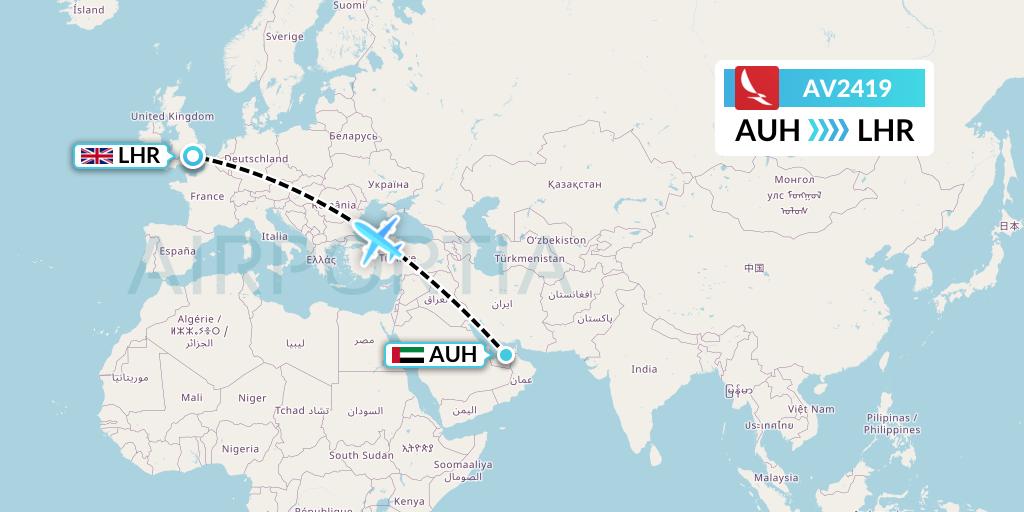 AV2419 Avianca Flight Map: Abu Dhabi to London