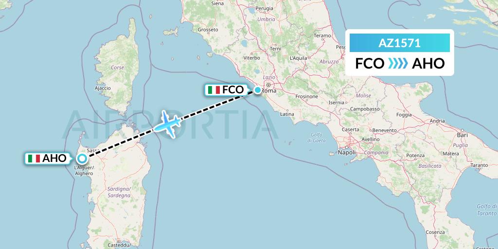AZ1571 ITA Airways Flight Map: Rome to Alghero