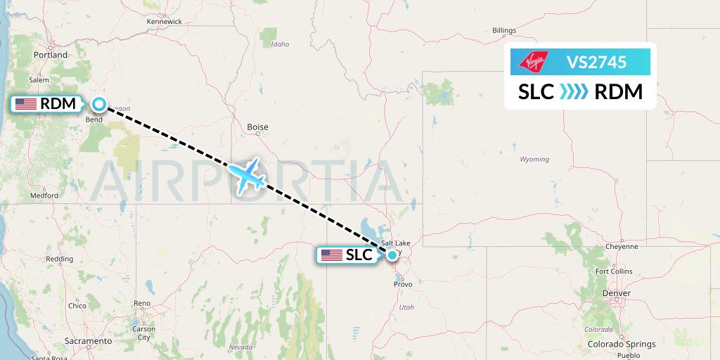 VS2745 Virgin Atlantic Airways Flight Map: Salt Lake City to Redmond