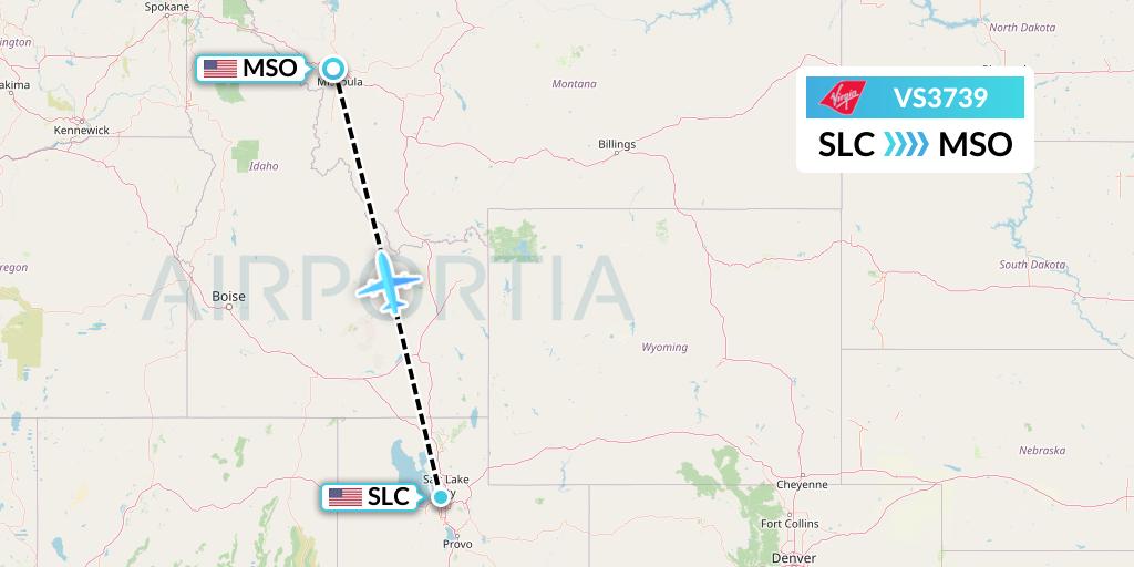VS3739 Virgin Atlantic Airways Flight Map: Salt Lake City to Missoula