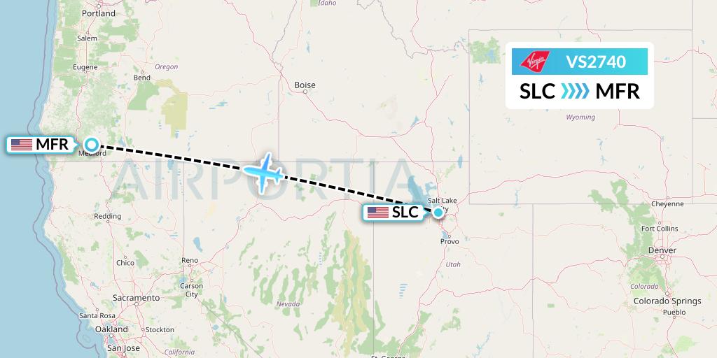 VS2740 Virgin Atlantic Airways Flight Map: Salt Lake City to Medford