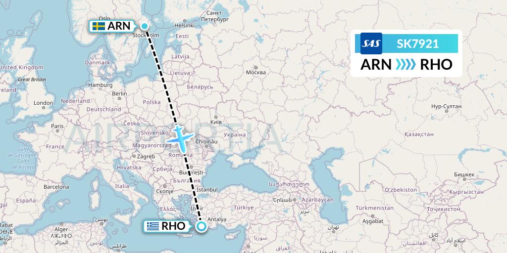 SK7921 SAS Flight Map: Stockholm to Rhodes