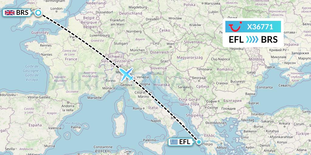 X36771 TUI fly Germany Flight Map: Kefalonia to Bristol