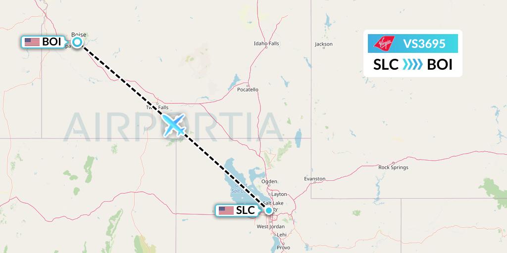 VS3695 Virgin Atlantic Airways Flight Map: Salt Lake City to Boise