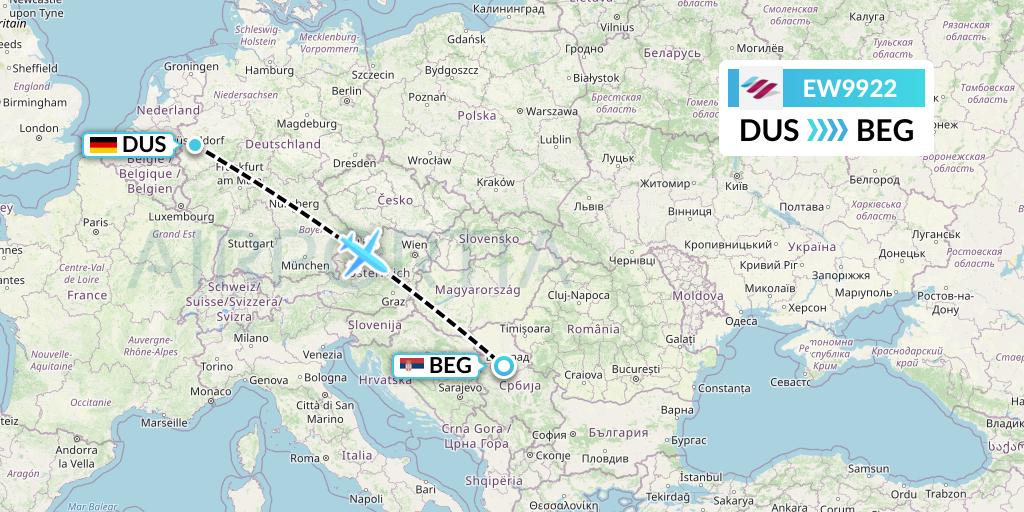 EW9922 Eurowings Flight Map: Dusseldorf to Belgrade