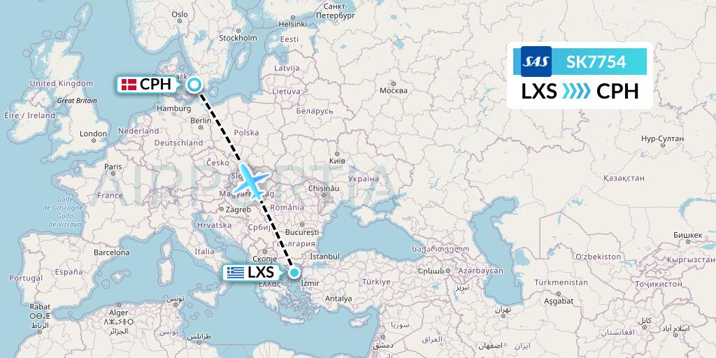SK7754 SAS Flight Map: Lemnos to Copenhagen