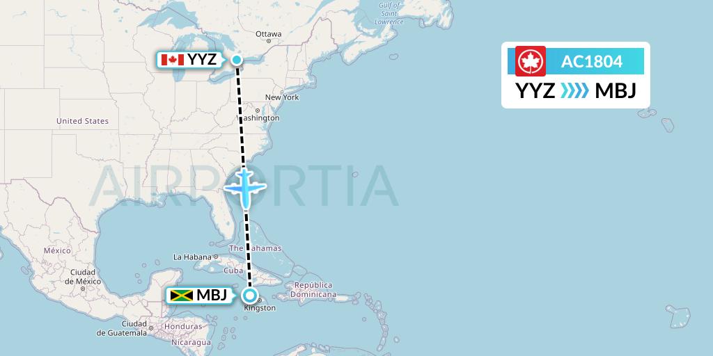 AC1804 Air Canada Flight Map: Toronto to Montego Bay