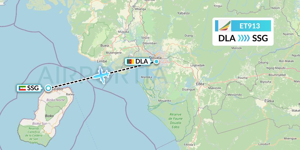 ET913 Ethiopian Airlines Flight Map: Douala to Malabo