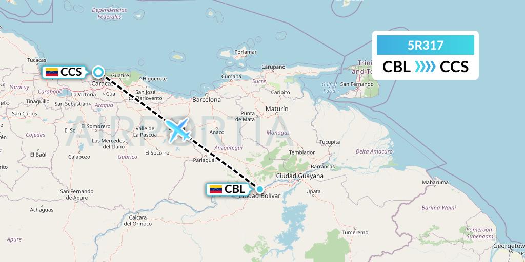 5R317 Rutaca Airlines Flight Map: Venezuela to Caracas