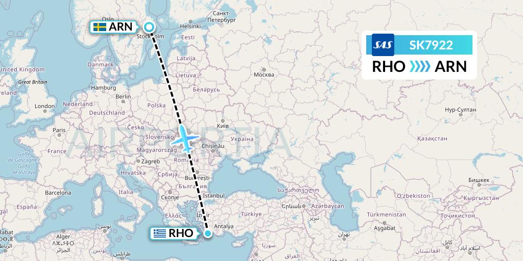 SK7922 SAS Flight Map: Rhodes to Stockholm