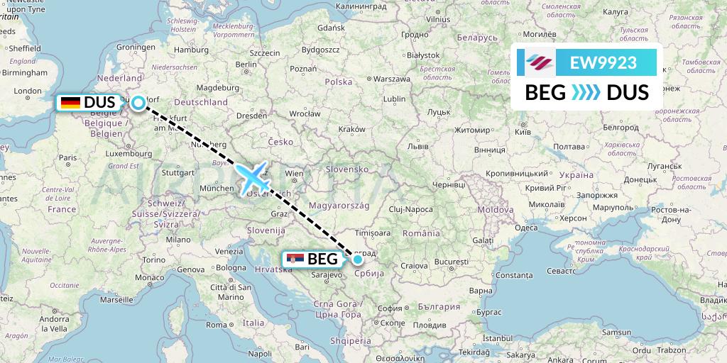 EW9923 Eurowings Flight Map: Belgrade to Dusseldorf