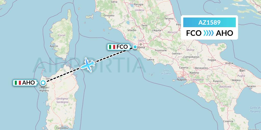 AZ1589 ITA Airways Flight Map: Rome to Alghero