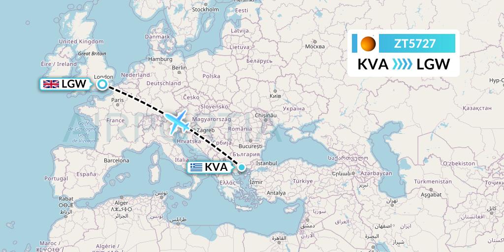 ZT5727 Titan Airways Flight Map: Kavala to London