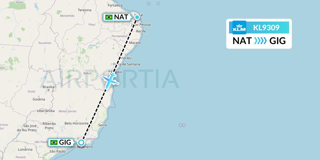 KL9309 KLM Flight Map: Natal to Rio de Janeiro