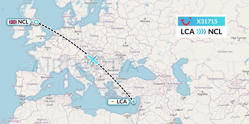 X31715 TUI fly Germany Flight Map: Larnaca to Newcastle