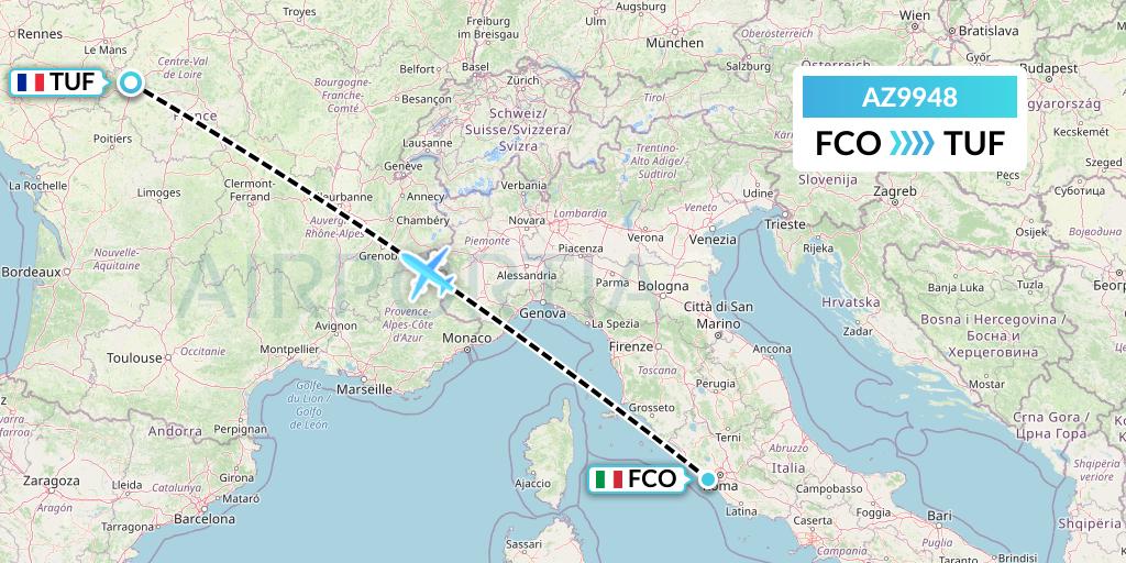 AZ9948 ITA Airways Flight Map: Rome to Tours