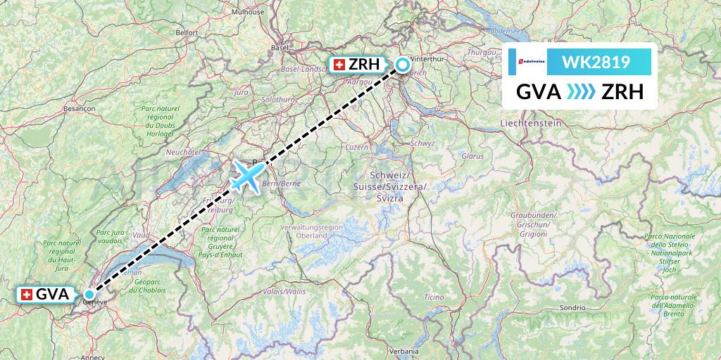 WK2819 Edelweiss Air Flight Map: Geneva to Zurich
