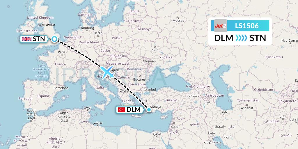 LS1506 Jet2 Flight Map: Dalaman to London